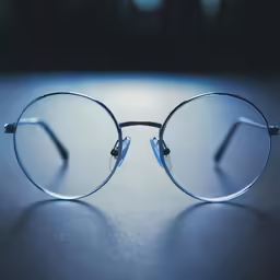 the round glasses have been placed on a white table