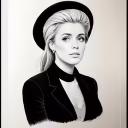 a drawing of the famous woman with a big hat