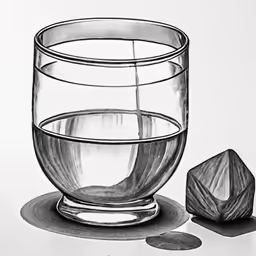 a drawing of a glass with some water