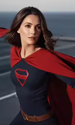 a woman in superman outfit posing for a portrait