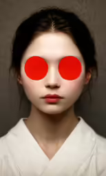 a woman with red circles in her eyes