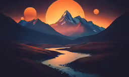 mountains and the sun rising over the ocean in front of them