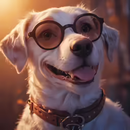 a dog wearing glasses that are sitting on the ground