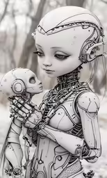 a woman with a skeleton in her hands