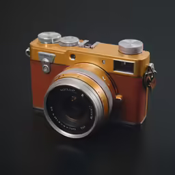 a camera sitting on top of a black table