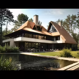 a very large house sitting on top of a grass covered hillside