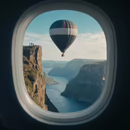 a view from inside of an airplane of a balloon