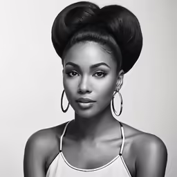 an african woman with a white top, silver hoop earrings and hair pulled back