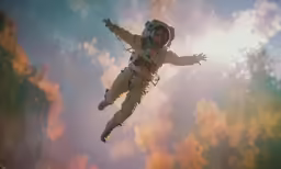 the astronaut is floating in mid air