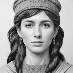 black and white photo of a woman in a turban