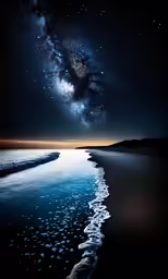 the milky is shining above the ocean water