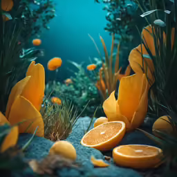 a bunch of oranges laying on top of a rock