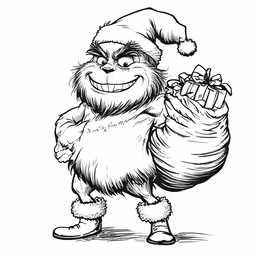 a christmas cartoon with an evil grin holding a gift