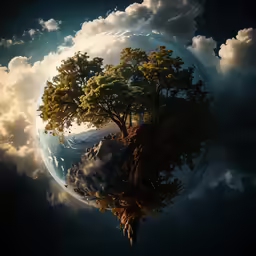 an artistic image of a tree and a mountain is shown