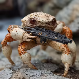 a lizard with an ake rifle in its hands