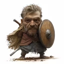 a man in a medieval outfit holding a sword and shield