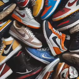 a large group of nike shoes that are all different colors