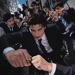 a group of men in suits are sitting down