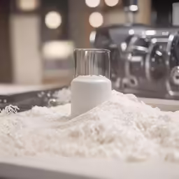 a container of flour and salt next to a machine