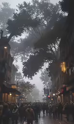 an image of a crowd of people walking in the rain