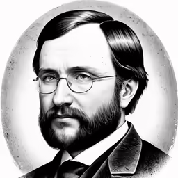 a drawing of a man wearing glasses, suit and tie