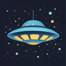 a blue alien in space with some bright yellow circles