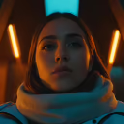 a woman in a cold winter outfit looking away from the camera