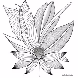 a drawing of an exotic leaf,a plant with several large leaves
