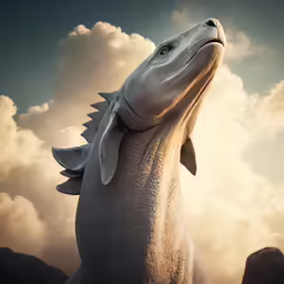 a large statue of a dinosaur in the sky