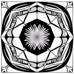 black and white drawing of an art nouveau motif,a flower that looks like an ornament, black and white