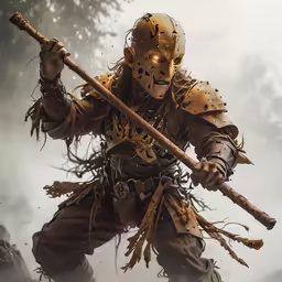 a video game scene with a person wearing armor and holding a sword