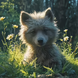 an animal that is laying down in some grass