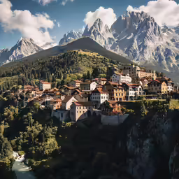 an old village on a mountain near some mountains