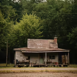 a run down house in the country side,an old run down shack sitting on the side of the road