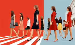 a composite of woman walking along a crosswalk