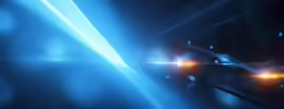several glowing lights in the shape of blue streaks