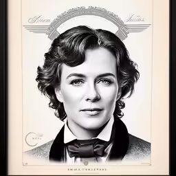 the hand drawn portrait is made with black and white ink