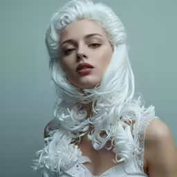a very attractive young woman with curly white hair