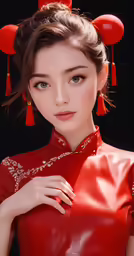 an animation image of a girl wearing a red dress