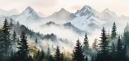 this photo shows some mountain peaks in the fog