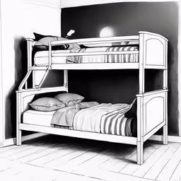 a black and white photo of a bunk bed