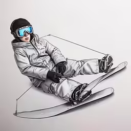 a person with skis and goggles laying on top of each other