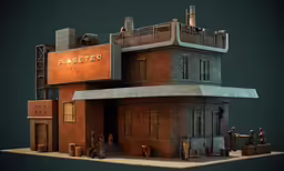 a small building with lots of windows next to some people