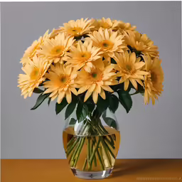 some yellow flowers in a clear vase with water
