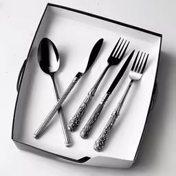 five forks and two spoons are in a black box