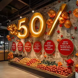 the fifty 50 sign is displayed in front of a huge display