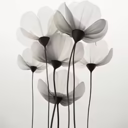 black and white photograph of four large flower petals