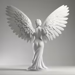 white angel statue in profile against a gray background