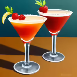 two glasses with a red drink next to one