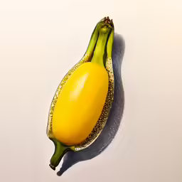a very big yellow banana on a plain surface